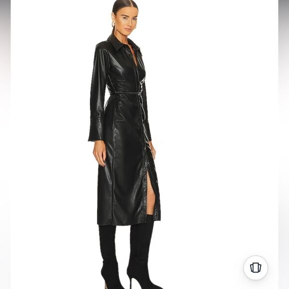 NWT Jonathan SIMKHAI Standard Hearst Faux Leather Midi Shirt Dress Black Size 8 - Picture 16 of 16